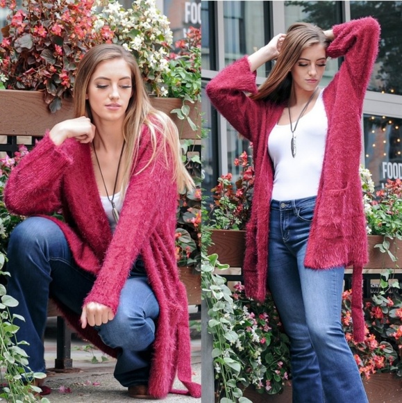 SALE 02279 Fuzzy Belted Cardigan - Picture 2 of 7